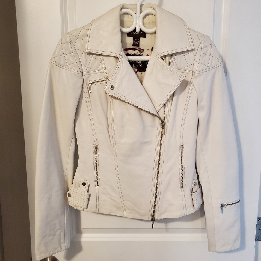 Women’s Cream Leather Moto Jacket - Danier